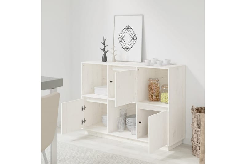 beBasic Skjenk hvit 110,5x35x80 cm heltre furu - Hvit - Oppbevaring - Oppbevaringsmøbler - Sideboard & skjenker