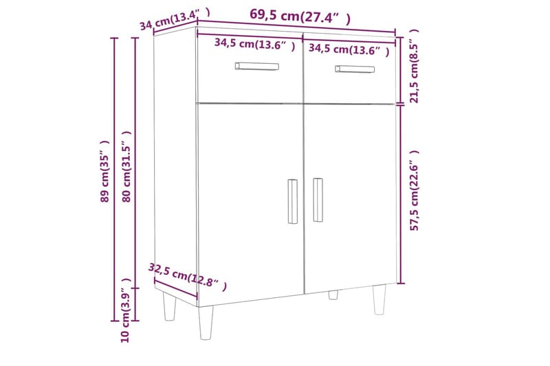 beBasic Skjenk hvit 69,5x34x89 cm konstruert tre - Hvit - Oppbevaring - Oppbevaringsmøbler - Sideboard & skjenker