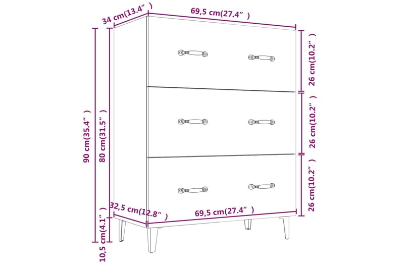 beBasic Skjenk hvit 69,5x34x90 cm konstruert tre - Hvit - Oppbevaring - Oppbevaringsmøbler - Sideboard & skjenker