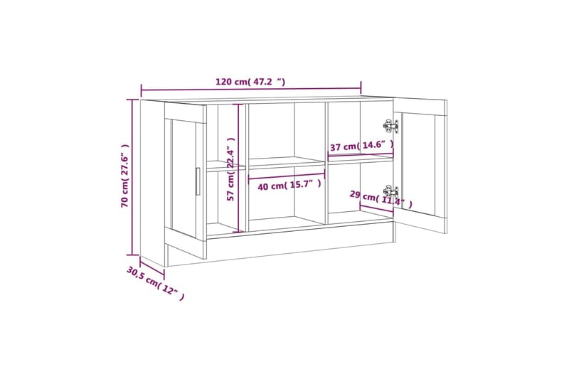 beBasic Skjenk røkt eik 120x30,5x70 cm konstruert tre - Brun - Oppbevaring - Oppbevaringsmøbler - Sideboard & skjenker