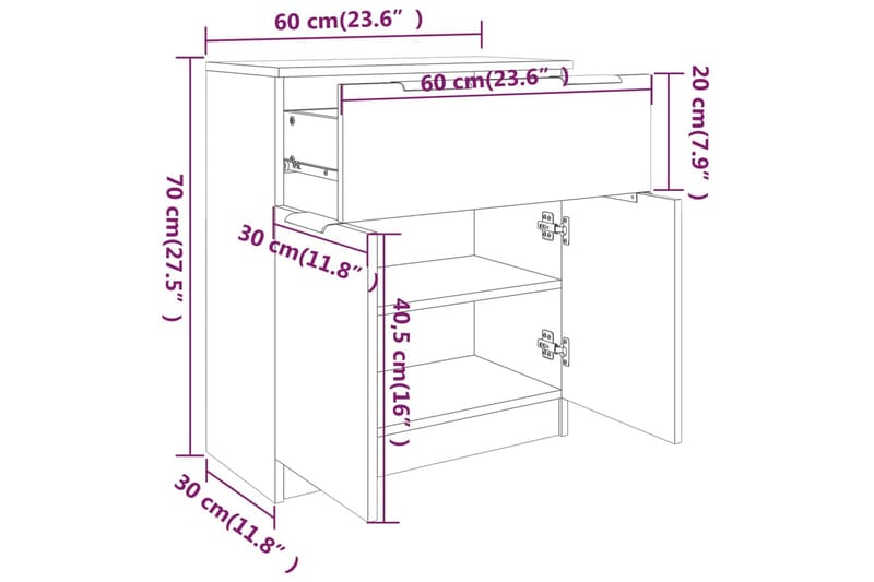 beBasic Skjenk røkt eik 60x30x70 cm konstruert tre - Brun - Oppbevaring - Oppbevaringsmøbler - Sideboard & skjenker