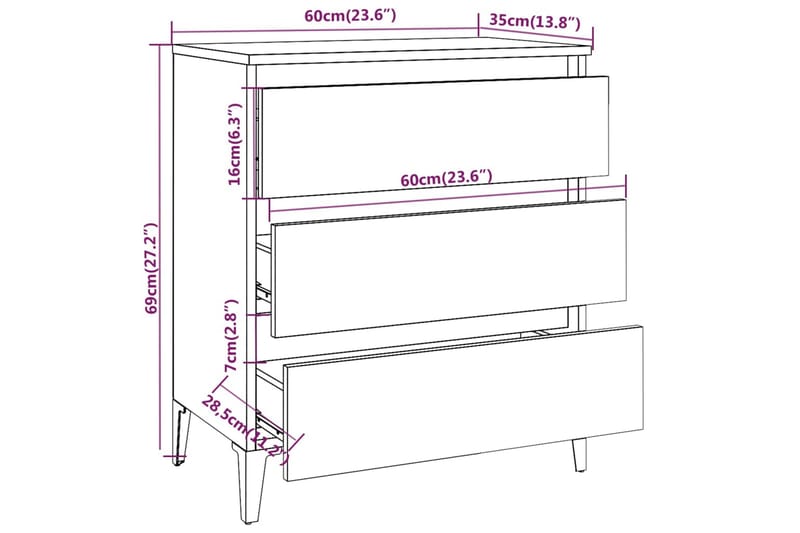 beBasic Skjenk røkt eik 60x35x69 cm konstruert tre - Brun - Sideboard & skjenker