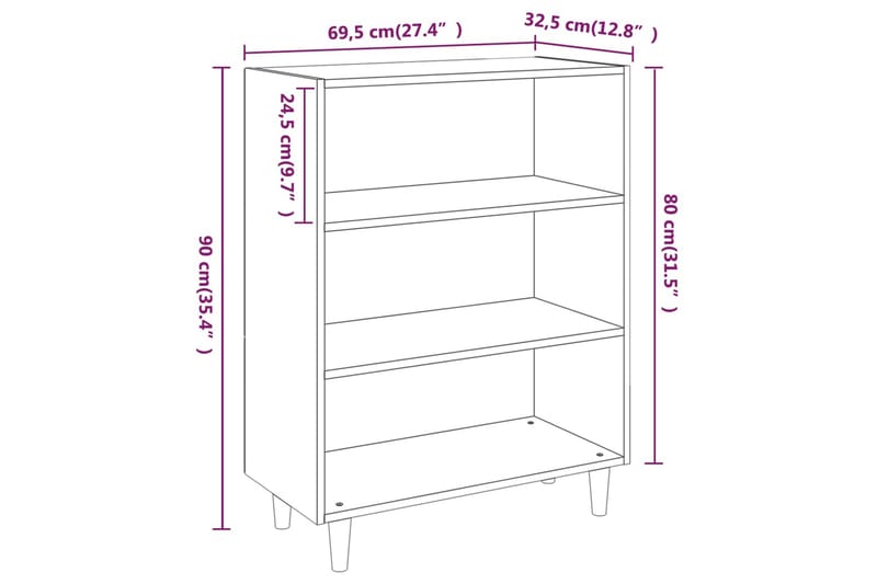 beBasic Skjenk røkt eik 69,5x32,5x90 cm konstruert tre - Brun - Oppbevaring - Oppbevaringsmøbler - Sideboard & skjenker