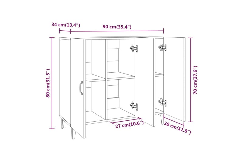 beBasic Skjenk røkt eik 90x34x80 cm konstruert tre - Brun - Oppbevaring - Oppbevaringsmøbler - Sideboard & skjenker