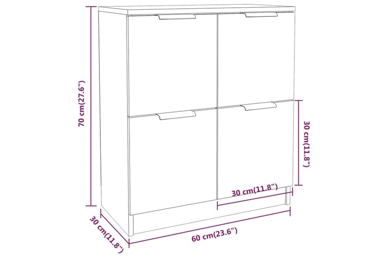 beBasic Skjenker 2 stk betonggrå 60x30x70 cm konstruert tre - GrÃ¥ - Oppbevaring - Oppbevaringsmøbler - Sideboard & skjenker