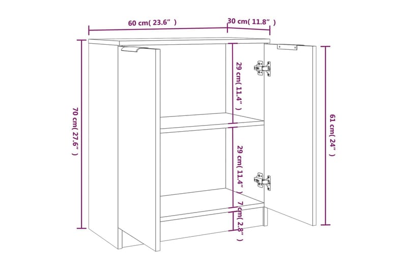 beBasic Skjenker 2 stk høyglans hvit 60x30x70 cm konstruert tre - Hvit - Oppbevaring - Oppbevaringsmøbler - Sideboard & skjenker