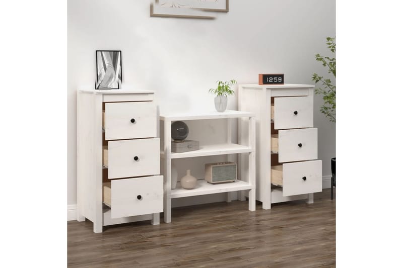 beBasic Skjenker 2 stk hvit 40x35x80 cm heltre furu - Hvit - Oppbevaring - Oppbevaringsmøbler - Sideboard & skjenker