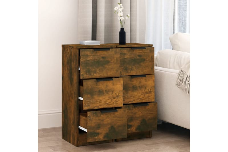 beBasic Skjenker 2 stk røkt eik 30x30x70 cm konstruert tre - Brun - Oppbevaring - Oppbevaringsmøbler - Sideboard & skjenker