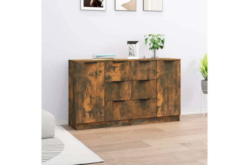 beBasic Skjenker 2 stk røkt eik 60x30x70 cm konstruert tre - Brun - Oppbevaring - Oppbevaringsmøbler - Sideboard & skjenker