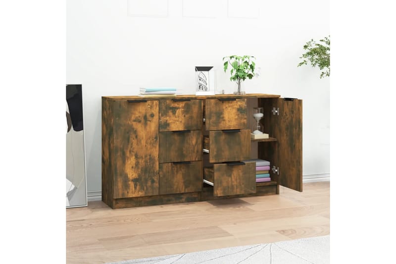 beBasic Skjenker 2 stk røkt eik 60x30x70 cm konstruert tre - Brun - Oppbevaring - Oppbevaringsmøbler - Sideboard & skjenker