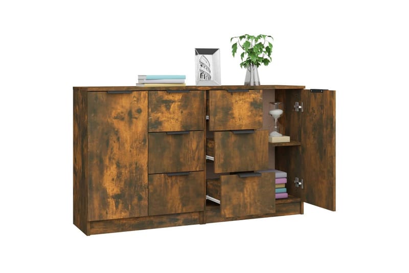 beBasic Skjenker 2 stk røkt eik 60x30x70 cm konstruert tre - Brun - Oppbevaring - Oppbevaringsmøbler - Sideboard & skjenker