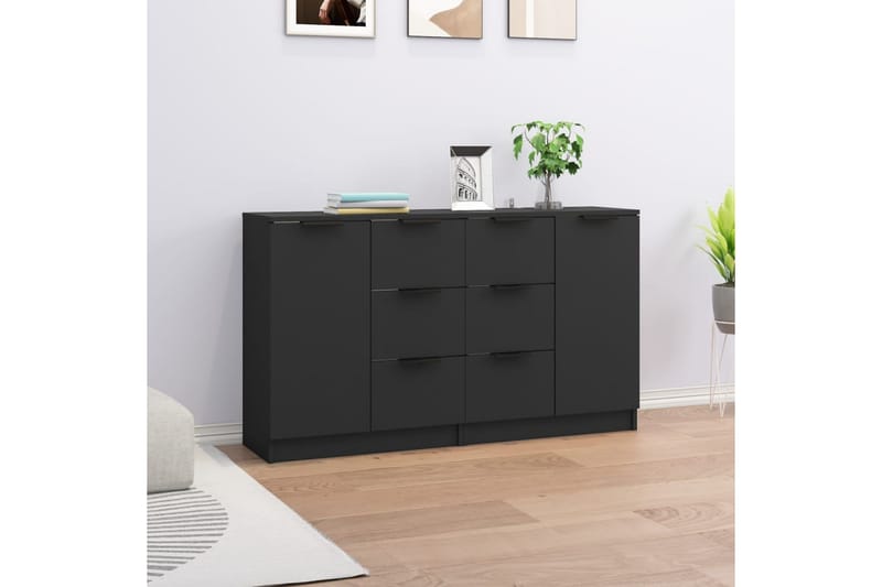 beBasic Skjenker 2 stk svart 60x30x70 cm konstruert tre - Svart - Oppbevaring - Oppbevaringsmøbler - Sideboard & skjenker