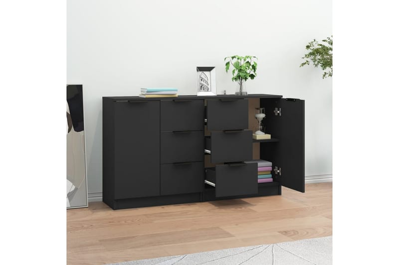 beBasic Skjenker 2 stk svart 60x30x70 cm konstruert tre - Svart - Oppbevaring - Oppbevaringsmøbler - Sideboard & skjenker