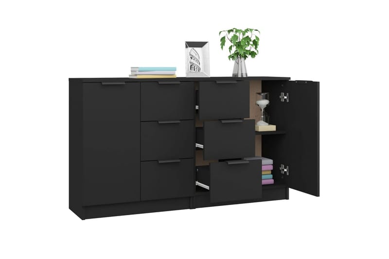 beBasic Skjenker 2 stk svart 60x30x70 cm konstruert tre - Svart - Oppbevaring - Oppbevaringsmøbler - Sideboard & skjenker