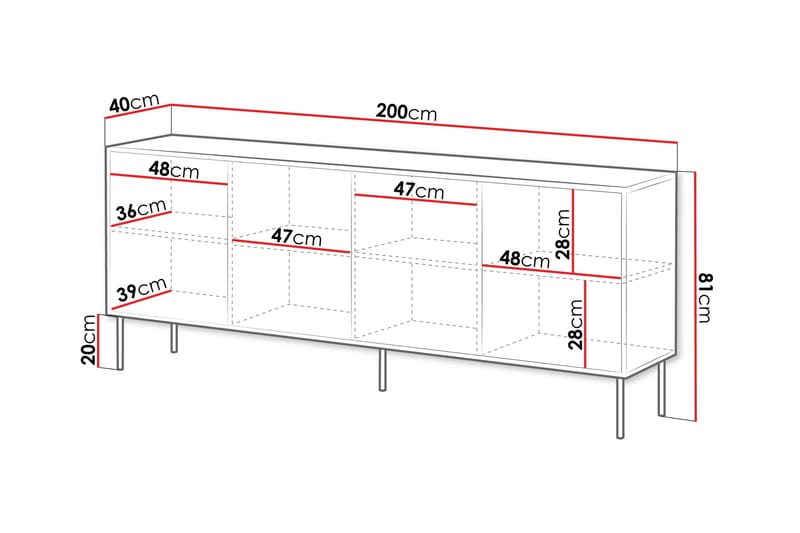 Belonger Kommode 200 cm - Svart - Oppbevaring - Oppbevaringsmøbler - Kommode