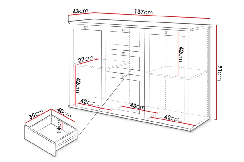 Hammerdal Kommode 137 cm - Hvit/Eik - Oppbevaring - Oppbevaringsmøbler - Kommode