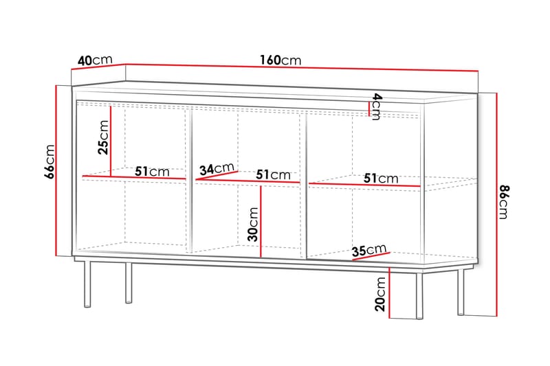 Hollander Kommode 160 cm - Hvit/Gull - Oppbevaring - Oppbevaringsmøbler - Kommode