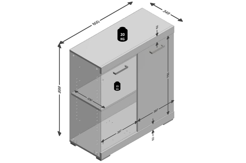 FMD Skap med 2 dører 80x34,9x89,9 cm eik - Oppbevaring - Oppbevaringsmøbler - Kommode - Entrekommode