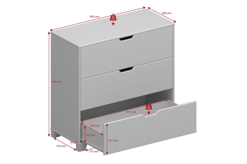 Haltekarr Kommode 90x40 cm - Grå - Oppbevaring - Oppbevaringsmøbler - Kommode - Entrekommode