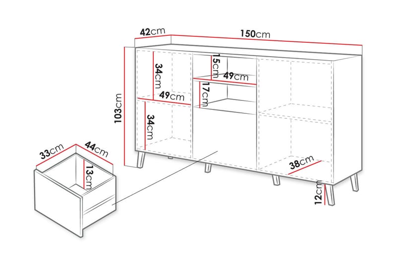 Kommode 150 cm - Hvit - Oppbevaring - Oppbevaringsmøbler - Kommode