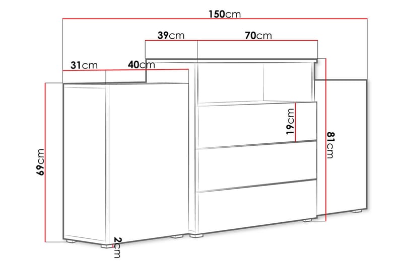 Kommode 150 cm - Hvit/Natur - Oppbevaring - Gangoppbevaring