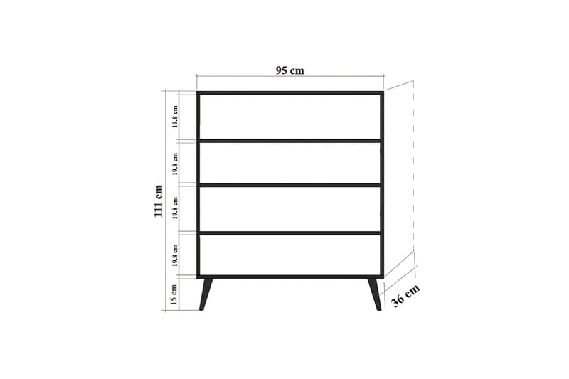 Kommode med 4 Dører 95x111 cm - Hvit/Svart - Kommode - Gangoppbevaring