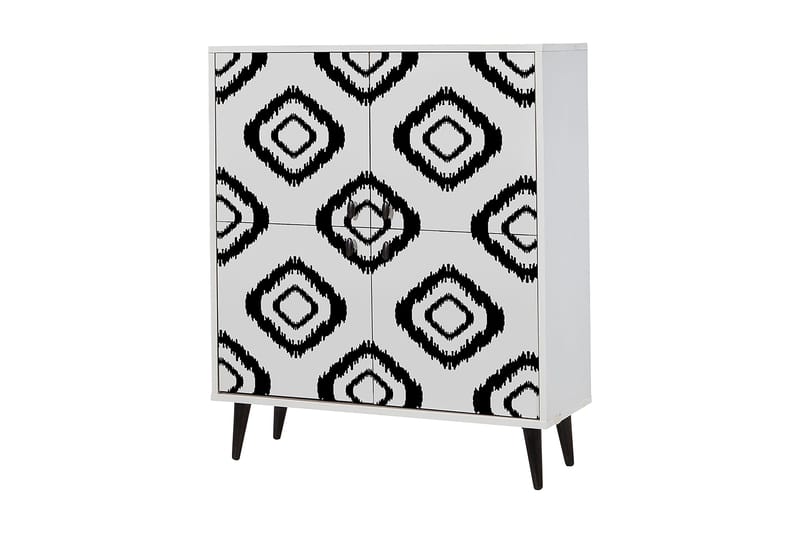 Kommode med 4 Dører 95x111 cm - Hvit/Svart - Kommode - Gangoppbevaring