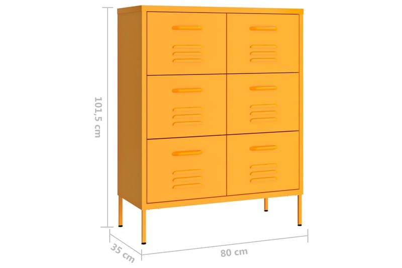 Kommode sennepsgul 80x35x101,5 cm stål - Gul - Oppbevaring - Oppbevaringsmøbler - Kommode - Entrekommode