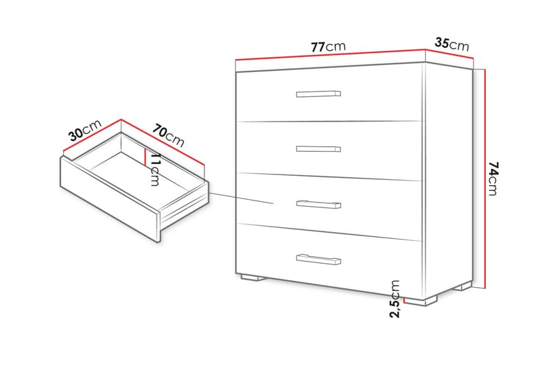 Lindesberg Kommode 77 cm - Hvit - Oppbevaring - Oppbevaringsmøbler - Kommode - Entrekommode