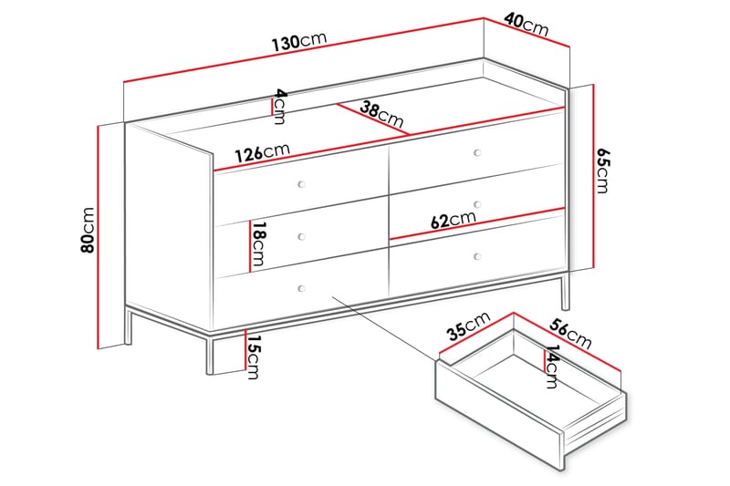 Mariestad Kommode 130 cm - Hvit - Oppbevaring - Oppbevaringsmøbler - Kommode