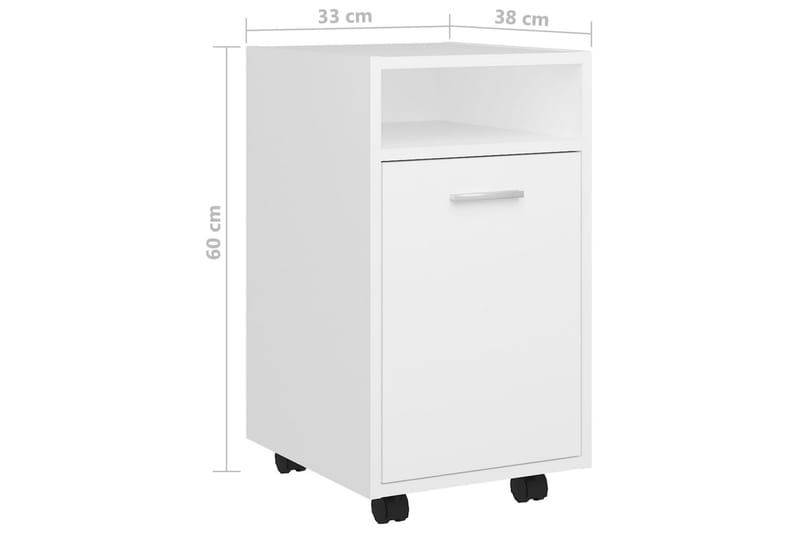 Sideskap med hjul hvit 33x38x60 cm sponplater - Hvit - Skuffeseksjon