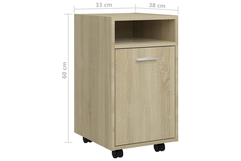 Sideskap med hjul sonoma eik 33x38x60 cm sponplater - Brun - Skuffeseksjon