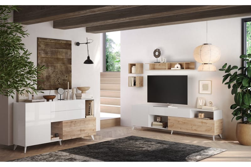 Monaco Skänk 181x42 cm - Hvit/Brun - Oppbevaring - Oppbevaringsmøbler - Sideboard & skjenker