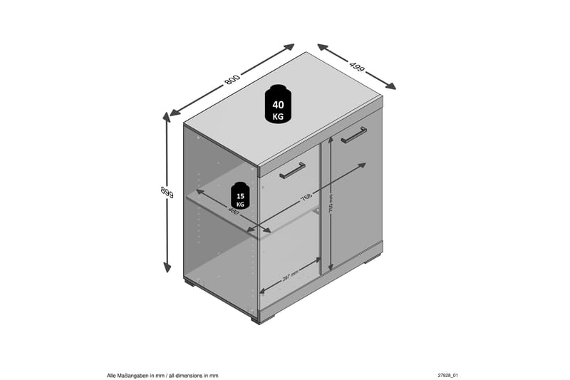 Bristol Skjenk 80x90x50 cm 2 Luker - Hvit/Betong - Oppbevaring - Oppbevaringsmøbler - Sideboard & skjenker