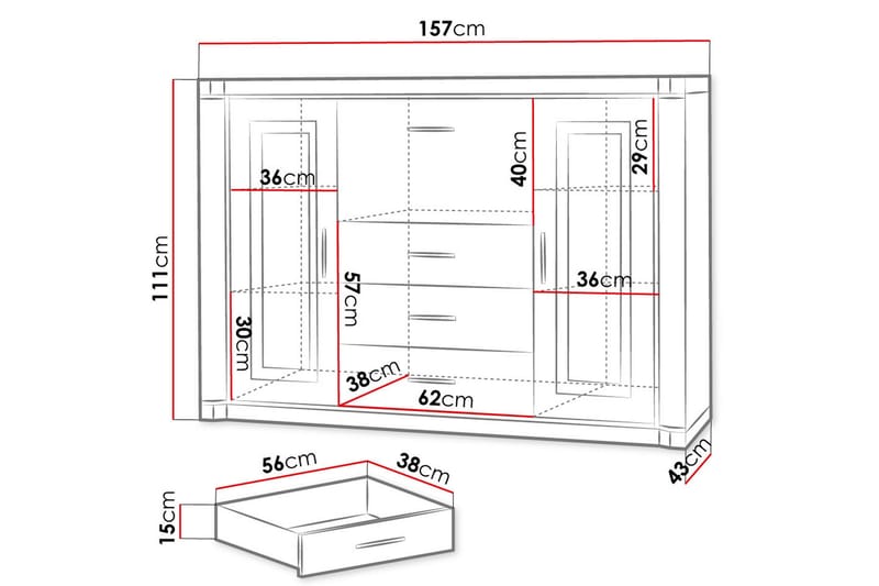 Dallas Skjenk 157x43,5x111 cm - Oppbevaring - Oppbevaringsmøbler - Sideboard & skjenker