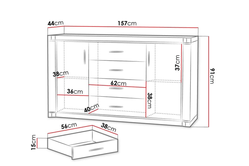 Dallas Skjenk 157x43,5x91 cm - Oppbevaring - Oppbevaringsmøbler - Sideboard & skjenker