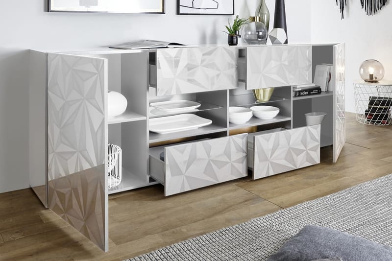 Fasett Skjenk 241 cm med 4 Åpne Hyller - Hvit - Oppbevaring - Oppbevaringsmøbler - Sideboard & skjenker