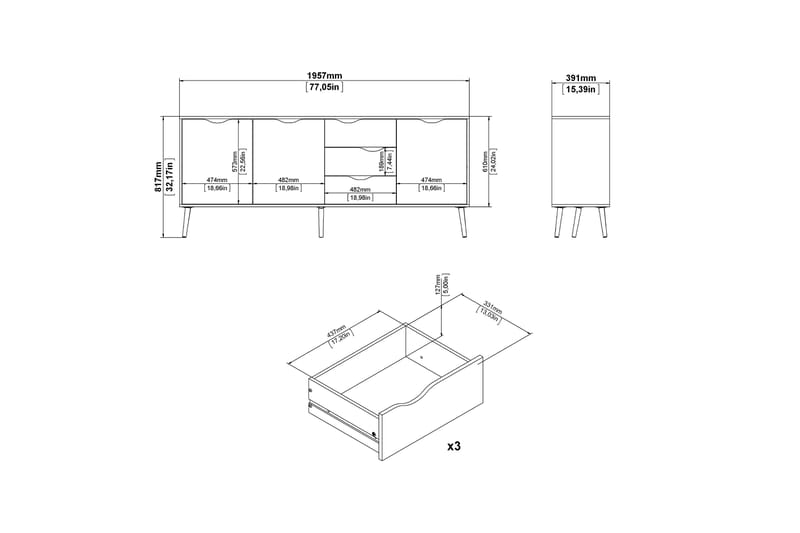 Hostafranc skjenk 40x196 cm - Hvit | Natur - Oppbevaring - Oppbevaringsmøbler - Sideboard & skjenker