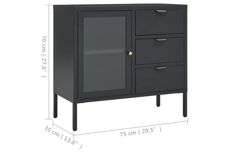 Skjenk antrasitt 75x35x70 cm stål og herdet glass - Antrasittgrå - Oppbevaring - Oppbevaringsmøbler - Sideboard & skjenker