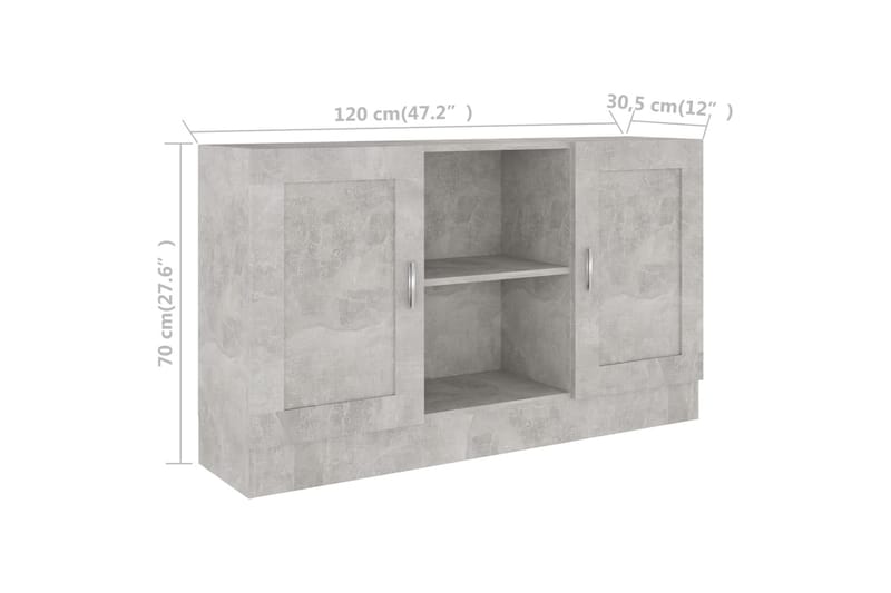 Skjenk betonggrå 120x30,5x70 cm sponplate - Grå - Oppbevaring - Oppbevaringsmøbler - Sideboard & skjenker