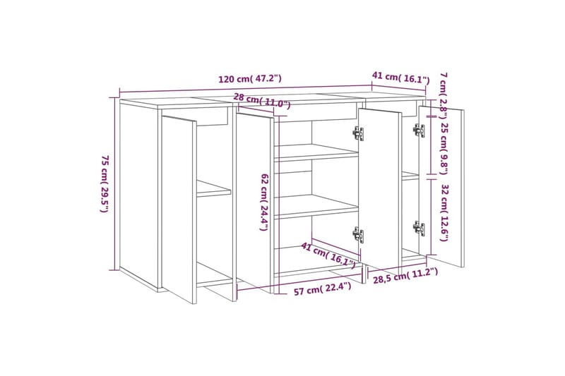 Skjenk betonggrå 120x41x75 cm sponplate - Grå - Oppbevaring - Oppbevaringsmøbler - Sideboard & skjenker