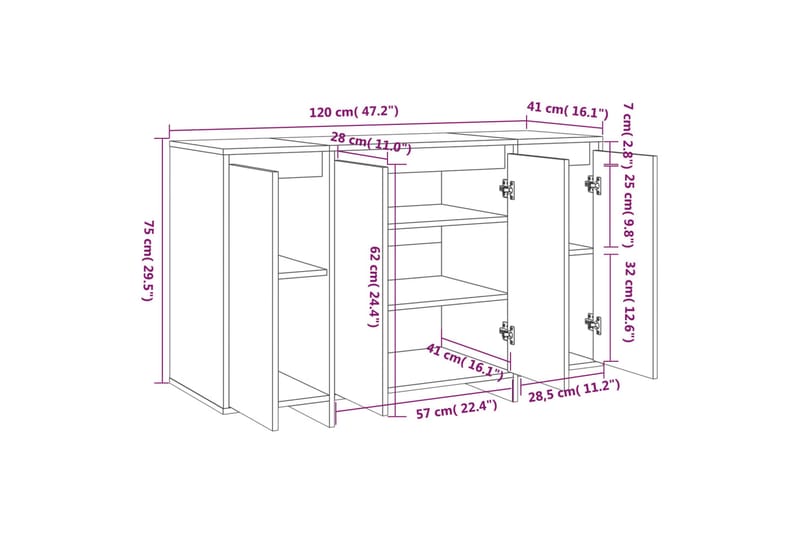 Skjenk brun eik 120x41x75 cm sponplate - Brun - Oppbevaring - Oppbevaringsmøbler - Sideboard & skjenker