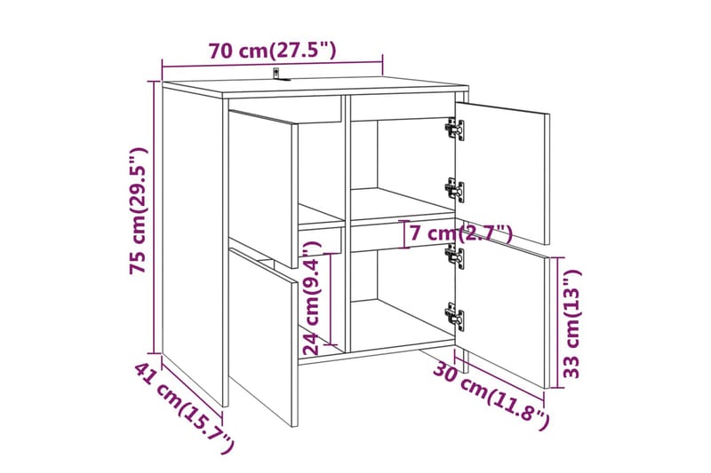 Skjenk brun eik 70x41x75 cm sponplate - Brun - Oppbevaring - Oppbevaringsmøbler - Sideboard & skjenker