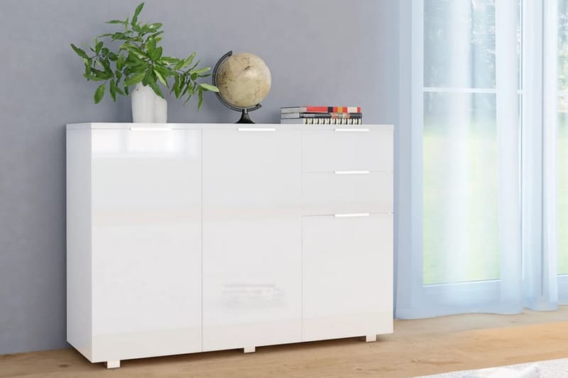 Skjenk høyglans hvit 107x35x76 cm - Hvit - Oppbevaring - Oppbevaringsmøbler - Sideboard & skjenker