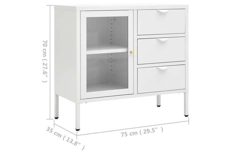 Skjenk hvit 75x35x70 cm stål og herdet glass - Hvit - Oppbevaring - Oppbevaringsmøbler - Sideboard & skjenker