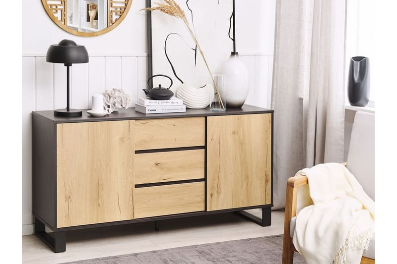 Skjenk lyst tre/svart ELDA - Tre/Natur - Oppbevaring - Oppbevaringsmøbler - Sideboard & skjenker