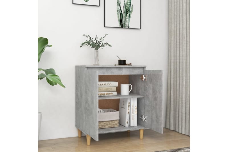 Skjenk med ben i heltre betonggrå 60x35x70 cm sponplate - Grå - Oppbevaring - Oppbevaringsmøbler - Sideboard & skjenker