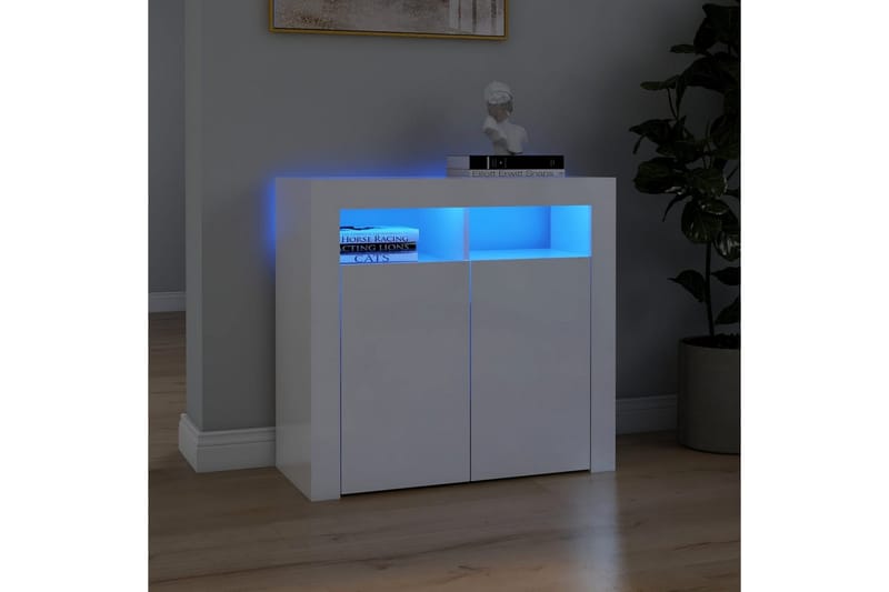 Skjenk med LED-lys høyglans hvit 80x35x75 cm - Hvit - Oppbevaring - Oppbevaringsmøbler - Sideboard & skjenker