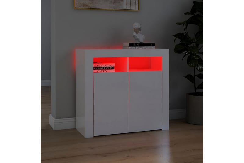 Skjenk med LED-lys høyglans hvit 80x35x75 cm - Hvit - Oppbevaring - Oppbevaringsmøbler - Sideboard & skjenker