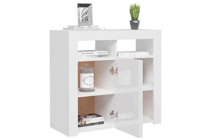 Skjenk med LED-lys høyglans hvit 80x35x75 cm - Hvit - Oppbevaring - Oppbevaringsmøbler - Sideboard & skjenker